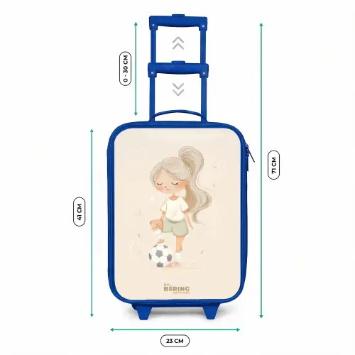 Meisje met een voetbal in beige kleuren Kinderkoffer - Blauw klein -productfoto_formaten