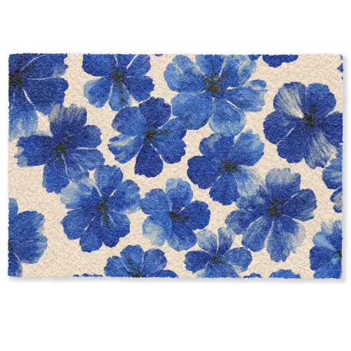 Bloemen - Blauw -Patroon - Wit Deurmat klein -zkaufland3d