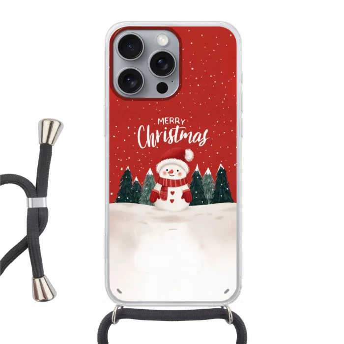 Kerstgroet - Sneeuw - Rood Hoesje iPhone 16 Pro Max met koord klein -3d