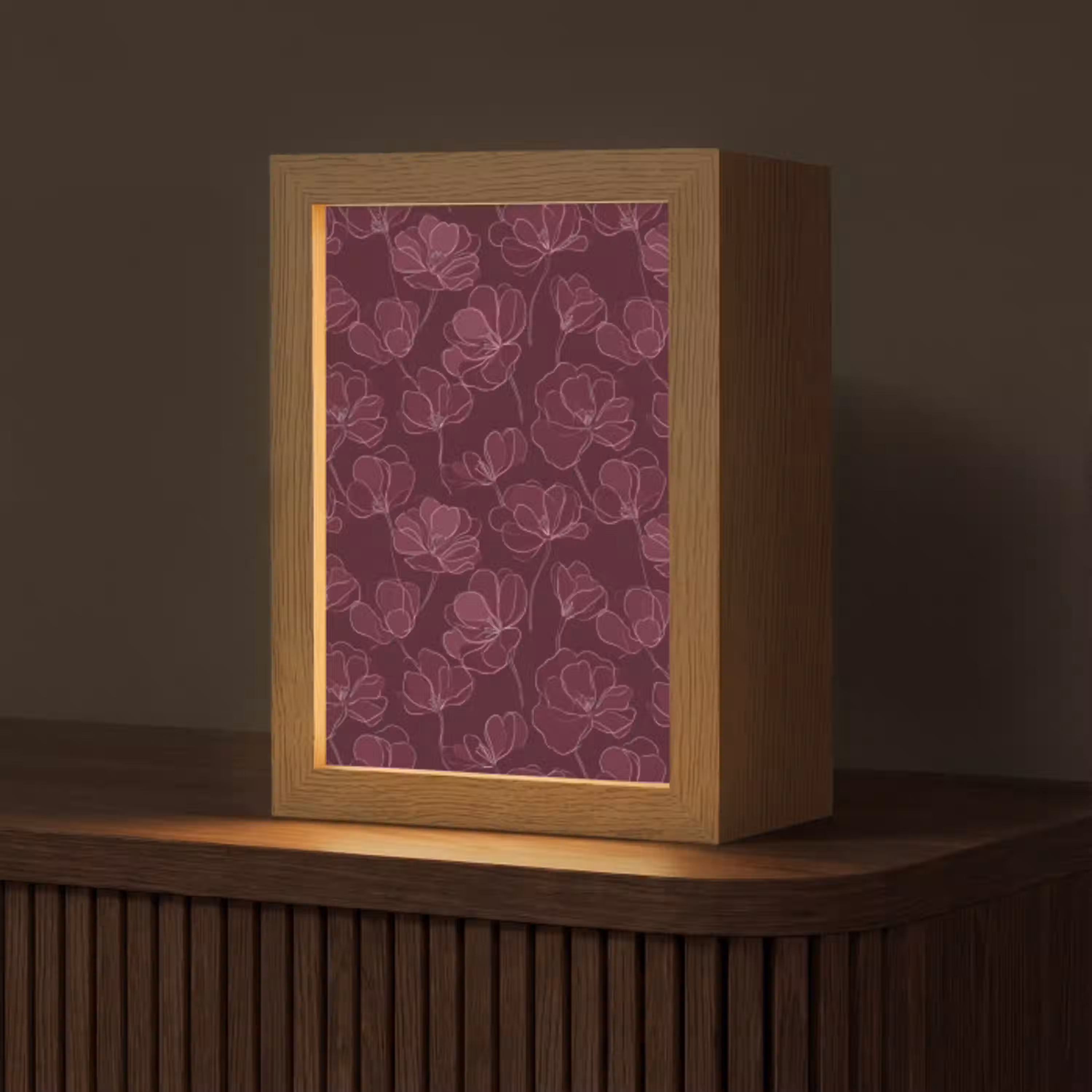 Bloemen - Patroon - Bordeauxrood Light Box met kabel (Tafellamp) klein 925 -z3d_website
