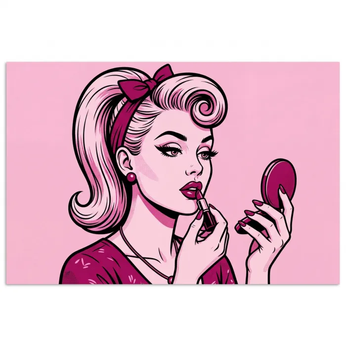 Vintage - Vrouw - Roze poster papier klein -3d