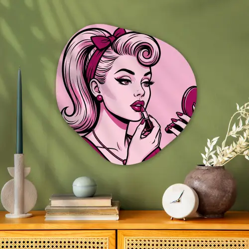 Vintage - Vrouw - Roze Wandcirkel Organisch Aluminium middel -sfeer2