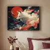 Witte vos - wolken - maan Textielframe zwart klein -sfeer1
