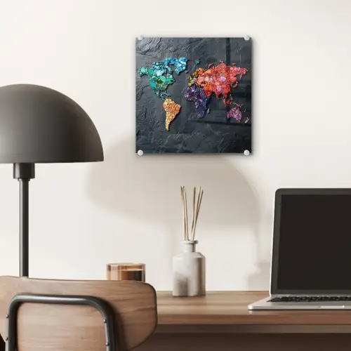 Wereldkaart - Edelstenen - Regenboog - Ruw plexiglas 5mm klein -sfeer6