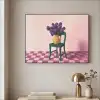 Stoel - Vaas - Bloemen - Geblokt Textielframe zwart klein -sfeer2
