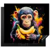 Aap - Graffiti - Kleurrijk - Bananen - Modern Inductie beschermer vinyl 3mm middel -3d