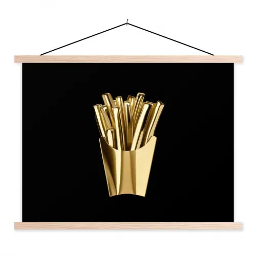 Friet - Goud - Chrome - Eten textielposter latten blank klein -3d