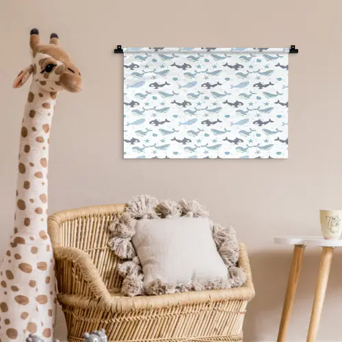 Oceaan - Walvis - Orka - Blauw Wandkleed katoen klein 269 -wsfeer5_kind