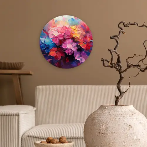 Bloemen - Roze - Watercolor - Kunst Wandcirkel kunststof plaat 5mm dik klein -sfeer1