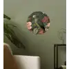 Groene papegaai - Kleurrijke bloemen - Donkere achtergrond Wandcirkel behangsticker klein -sfeer2