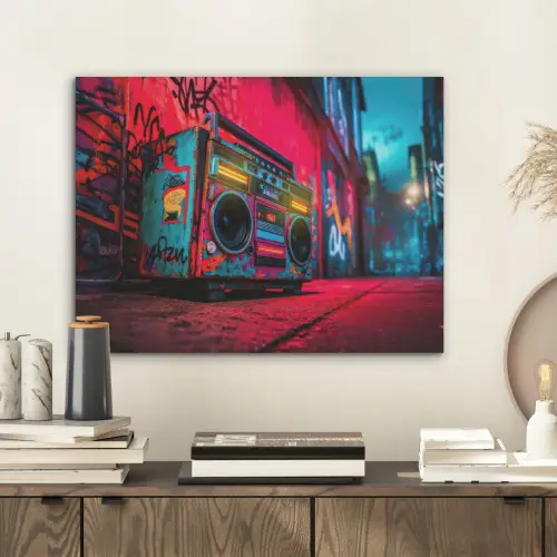 Boombox - Rood - Graffiti - Neon PET vilt klein -sfeer1