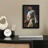 Meisje met de parel - Johannes Vermeer - Bloemen - Rood fotolijst zwart zonder passe partout klein -sfeer1