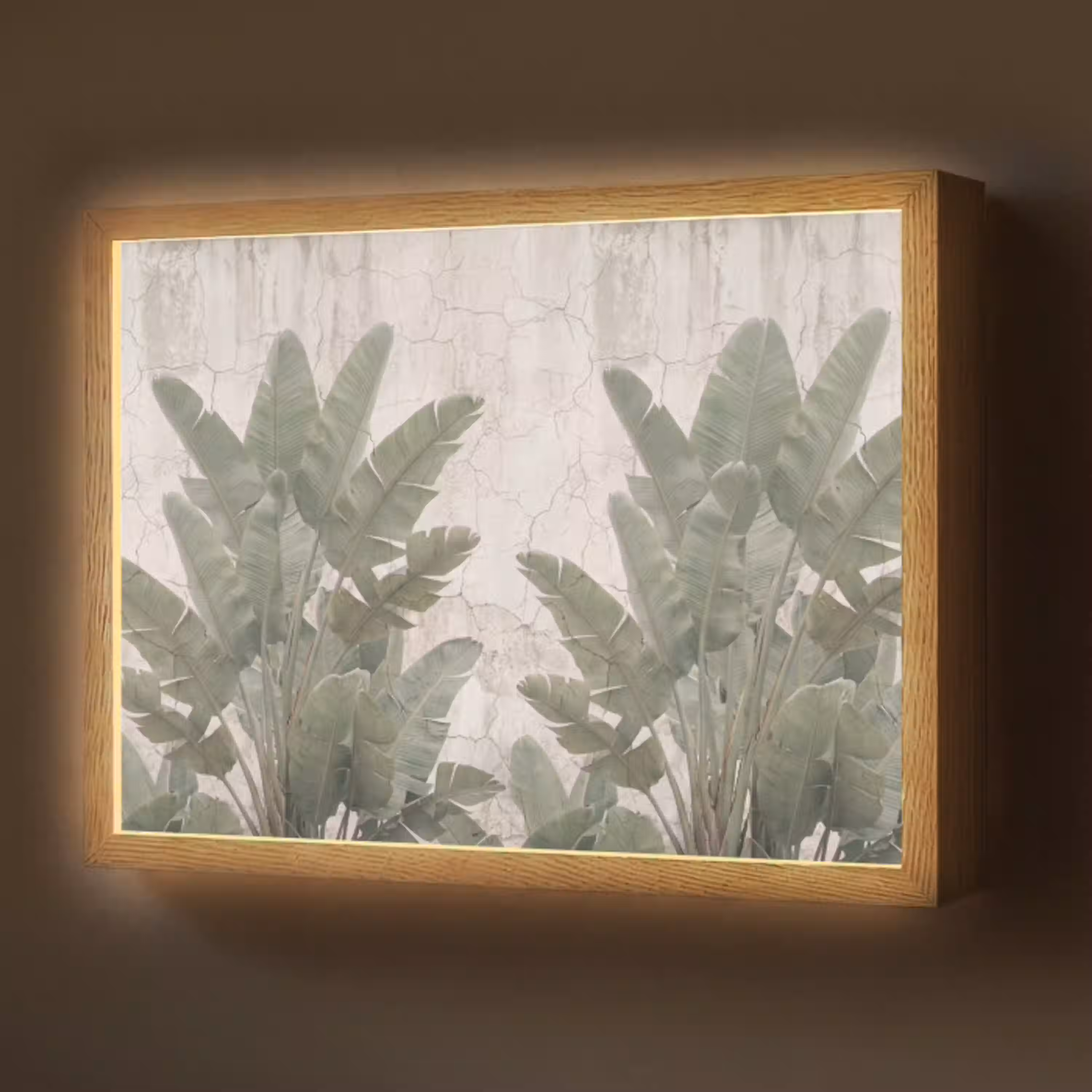 Bananenbladeren - Beton - Groen Light Box met batterij (Wandlamp) middel -z3d_website