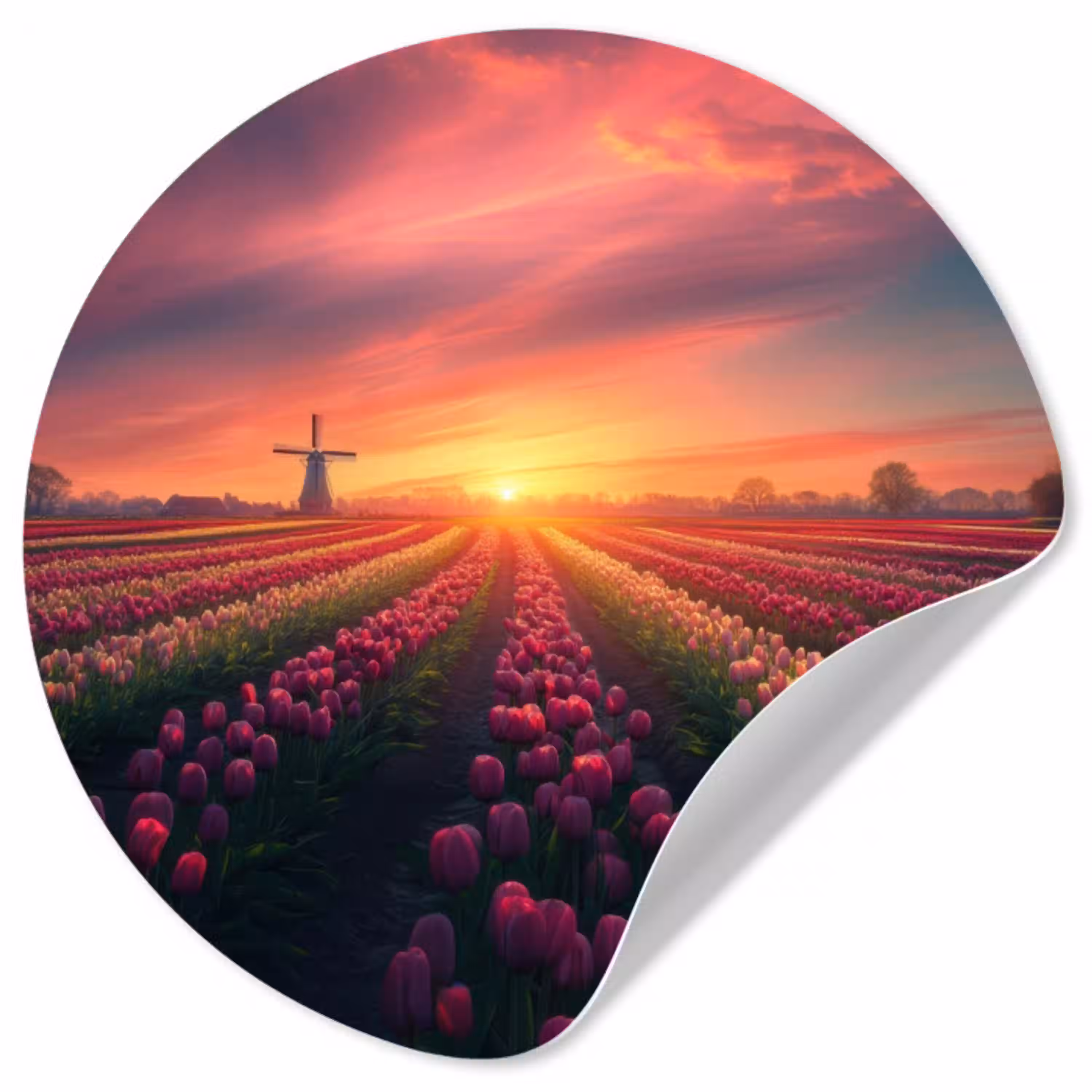 Windmolen - Zonsondergang - Landschap Wandcirkel behangsticker klein -3d