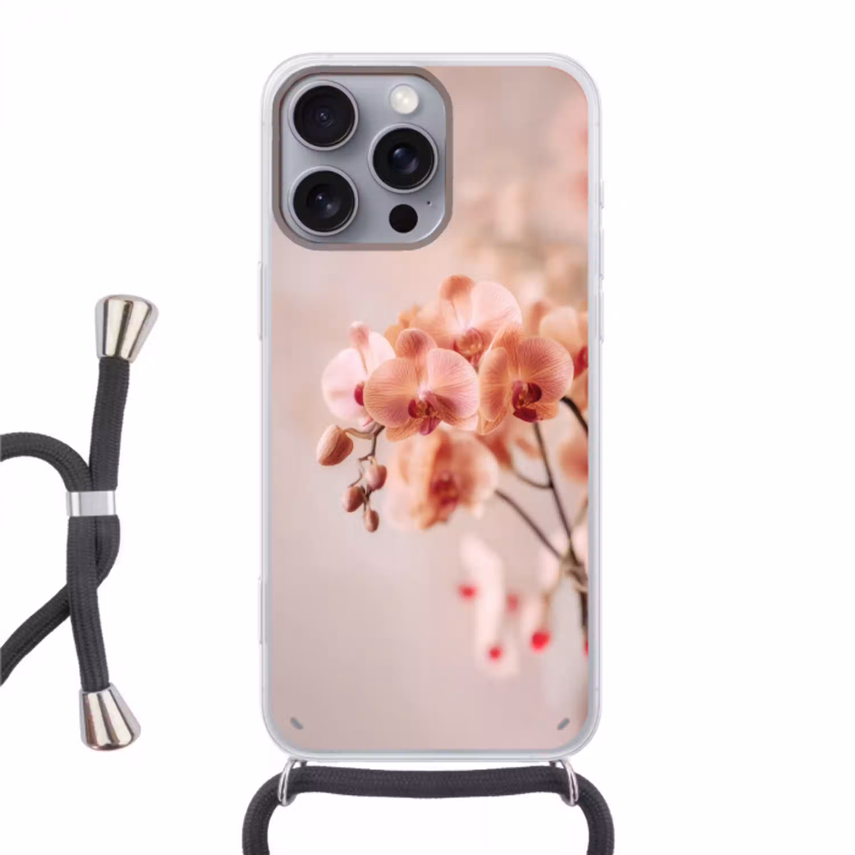 Orchidee - Bloemen - Roze - Bloemblaadjes Hoesje iPhone 16 Pro Max met koord klein -3d