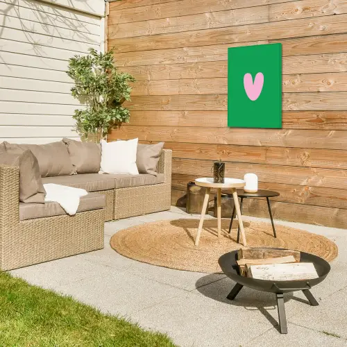 Groen - Hart - Minimalistisch - Valentijn Tuinposter op houten frame 2 cm dik klein -sfeer2