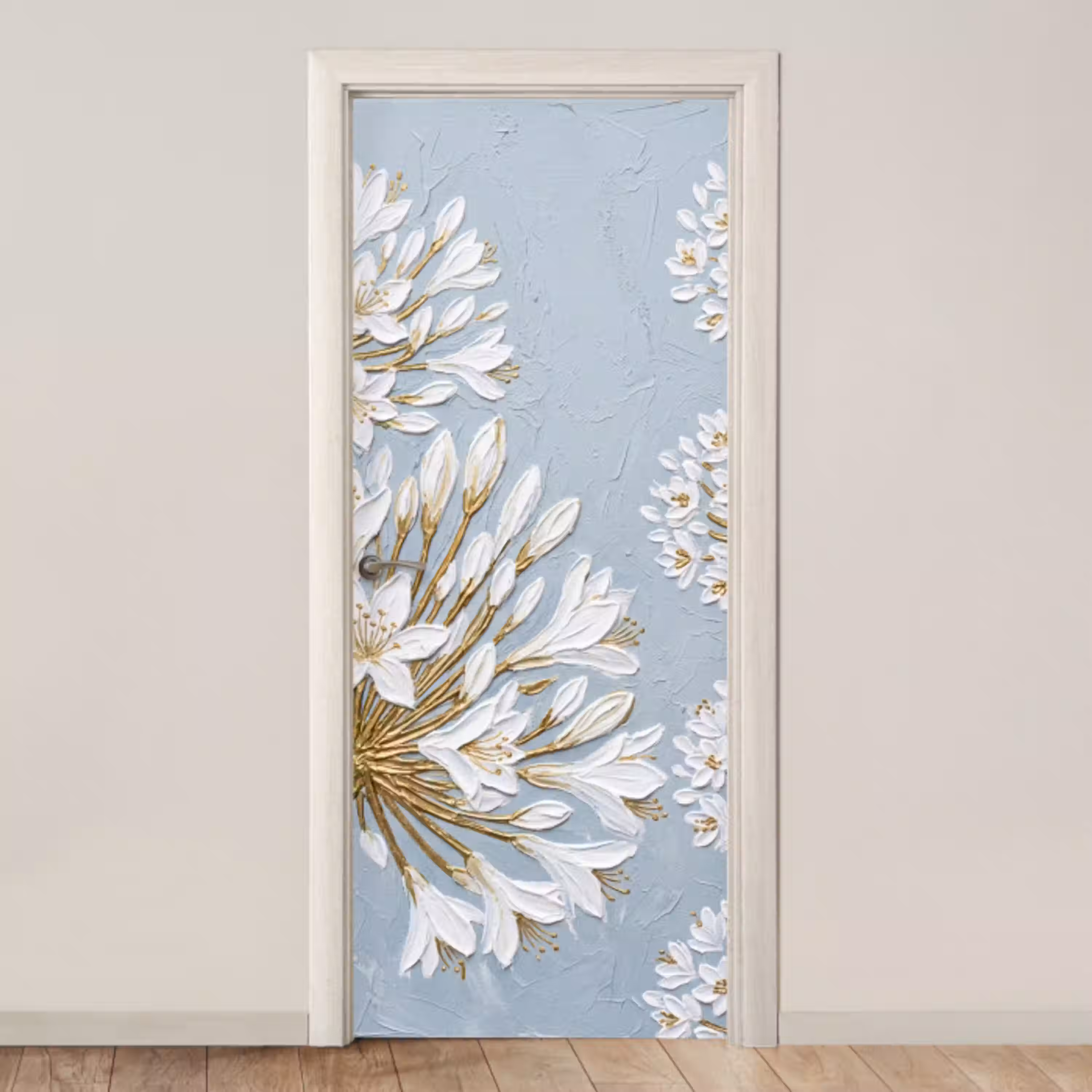 Illustratie - Bloemen - Blauw deurposter klein -3d_beige