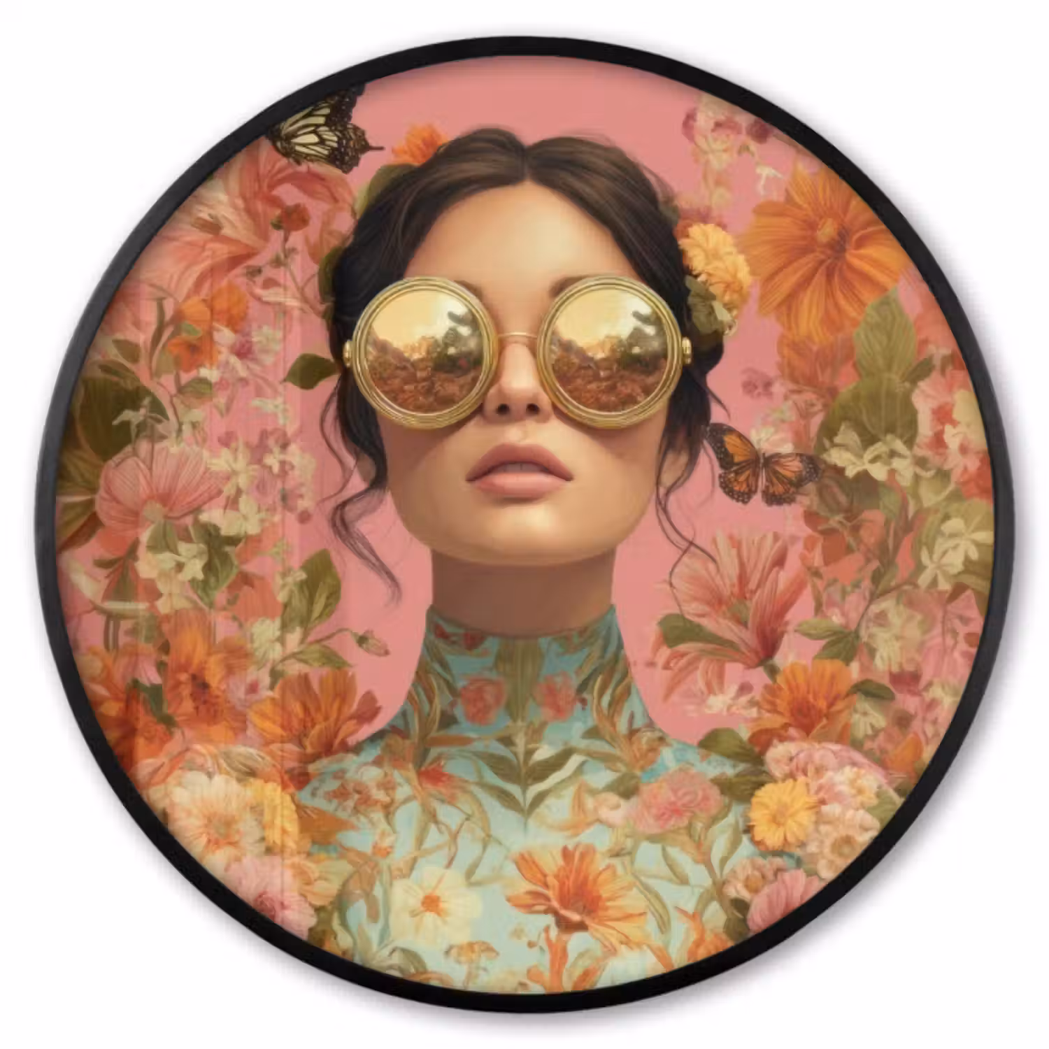 Ronde fotolijst - Vrouw - Bril - Roze - Bloemen