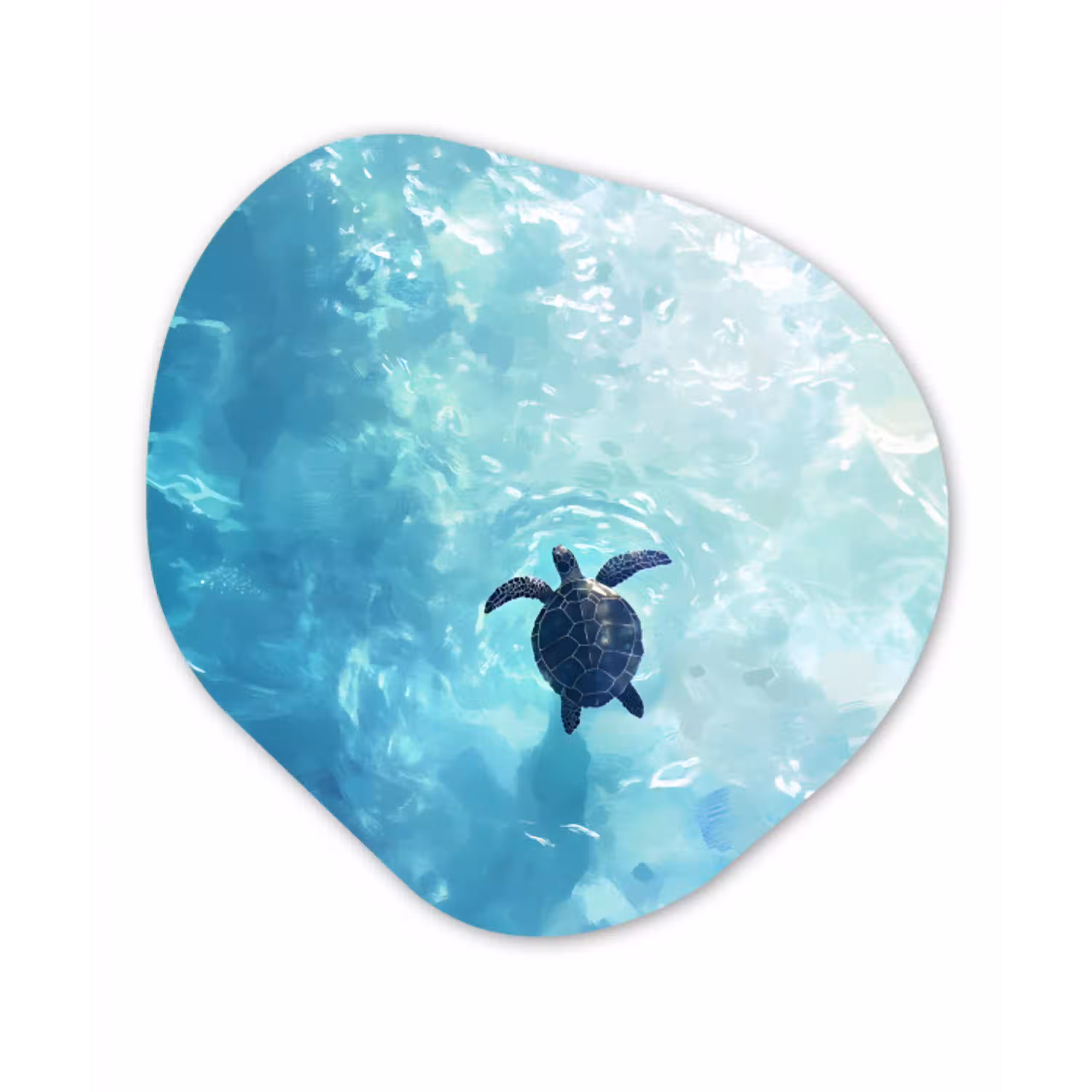 Schildpad - Zee - Blauw - Schittering Wandcirkel Organisch Plexiglas middel -3d