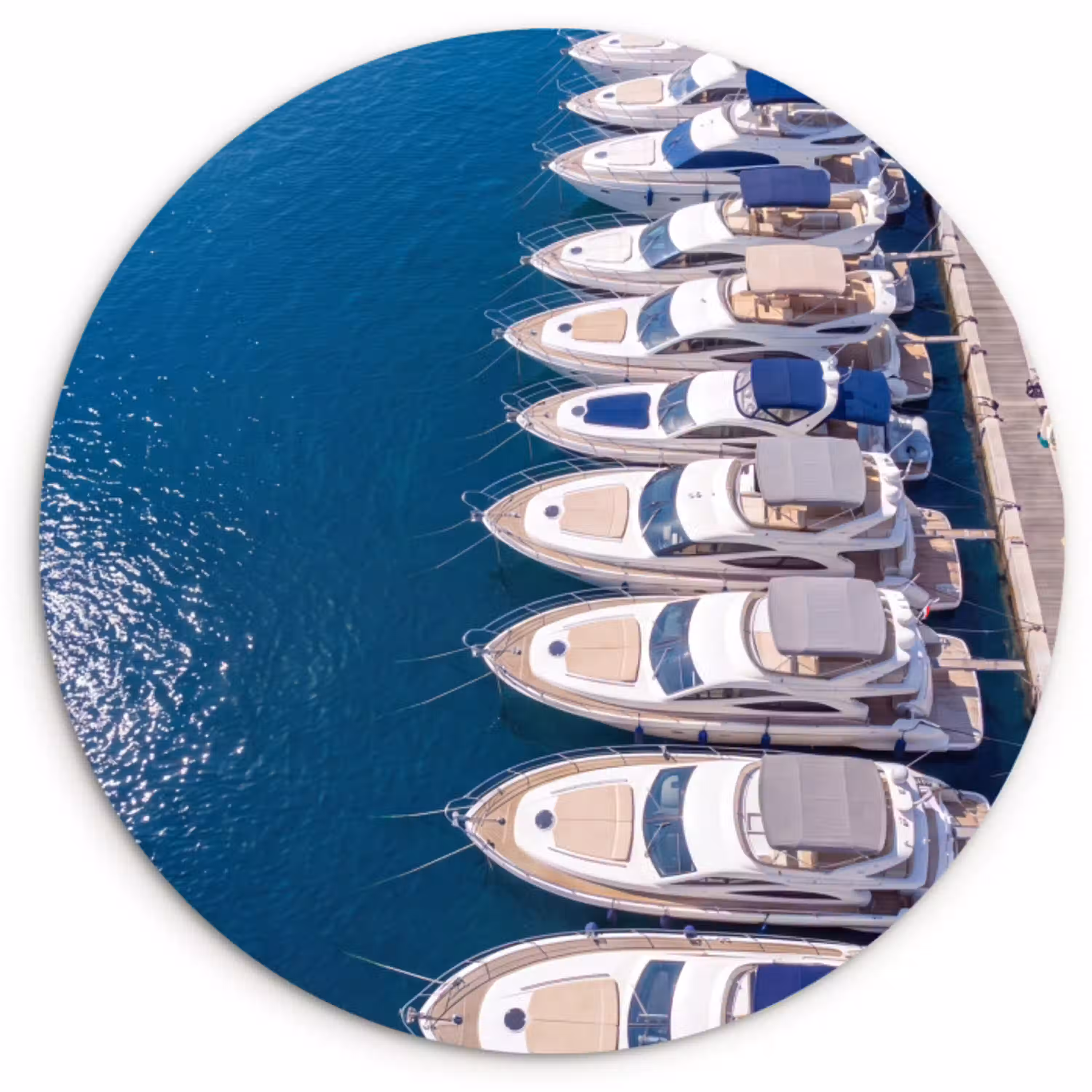 Boot - Jachthaven - Water - Zomer - Blauw Wandcirkel kunststof plaat 5mm dik klein -3d