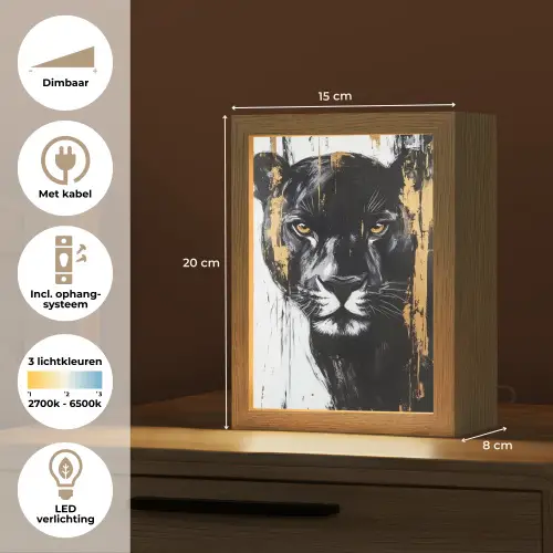 Panter - Zwart - Abstract - Verfstreken Light Box met kabel (Tafellamp) klein -USP_NL