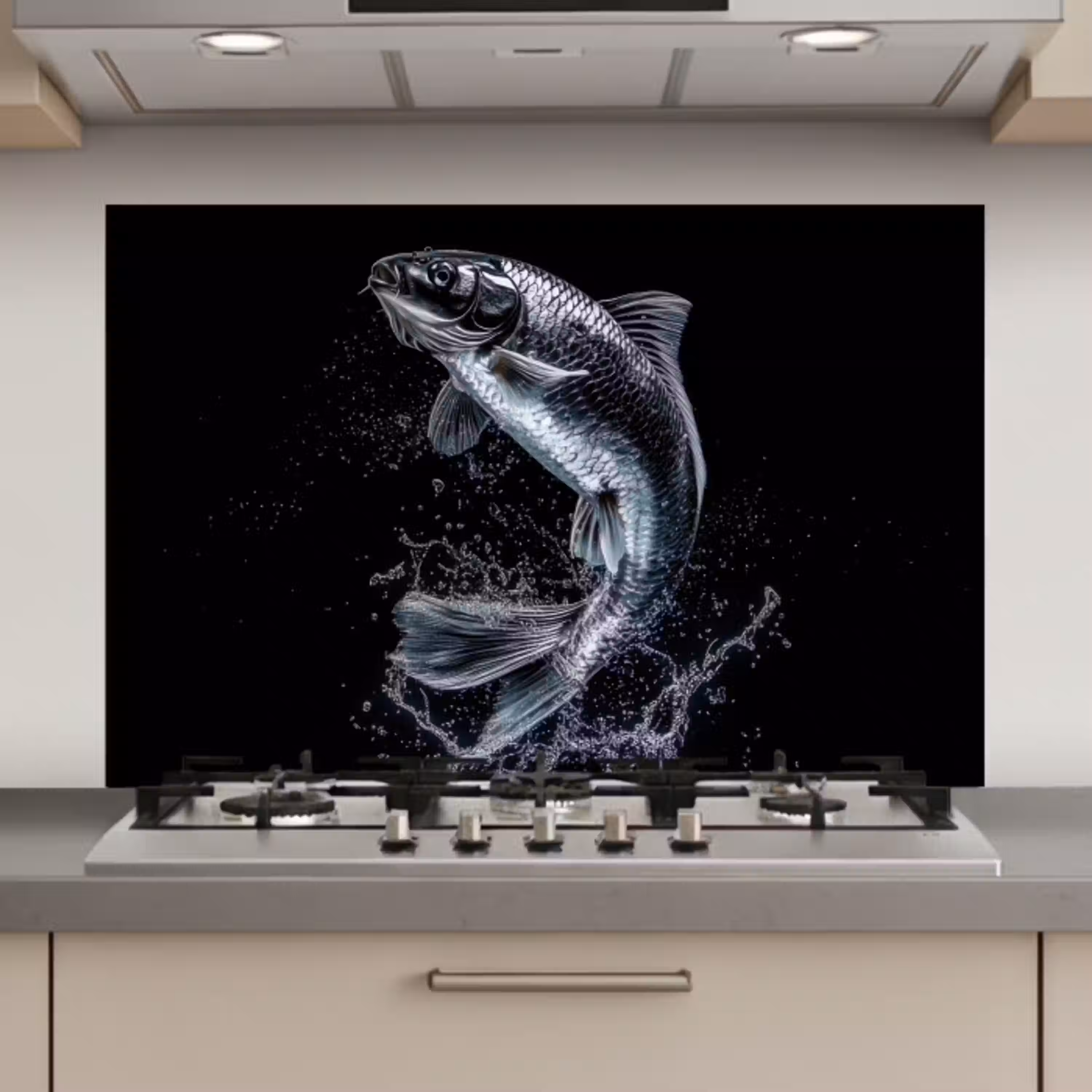 Vis - Koi - Zwart - Water keuken achterwand spatscherm klein -3d_website