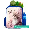 Kat - Paars - Vlinders - Bloemen Kinderrugzak - Blauw middel -inhoud_NL