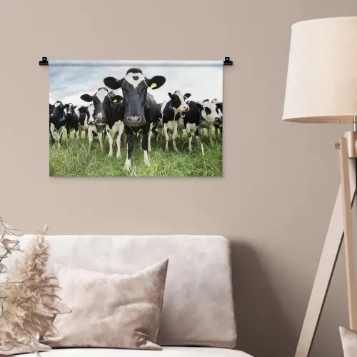 Koeien - Gras - Lente - Dieren - Weiland - Boerderij Wandkleed katoen klein -sfeer4