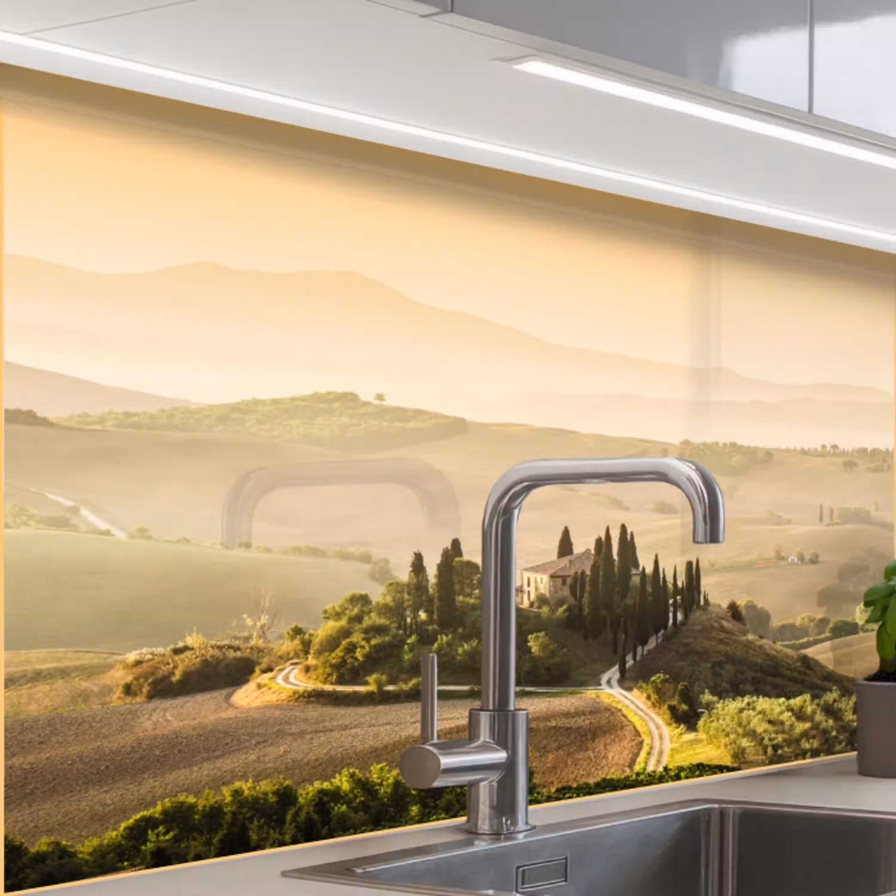 Landschap - Toscane - Ochtendlicht keuken achterwand 2 middel -zzzz3d_schuin