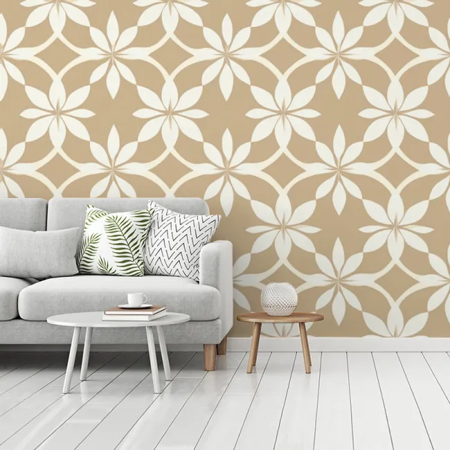 Behang - Bloemen - Patroon - Beige