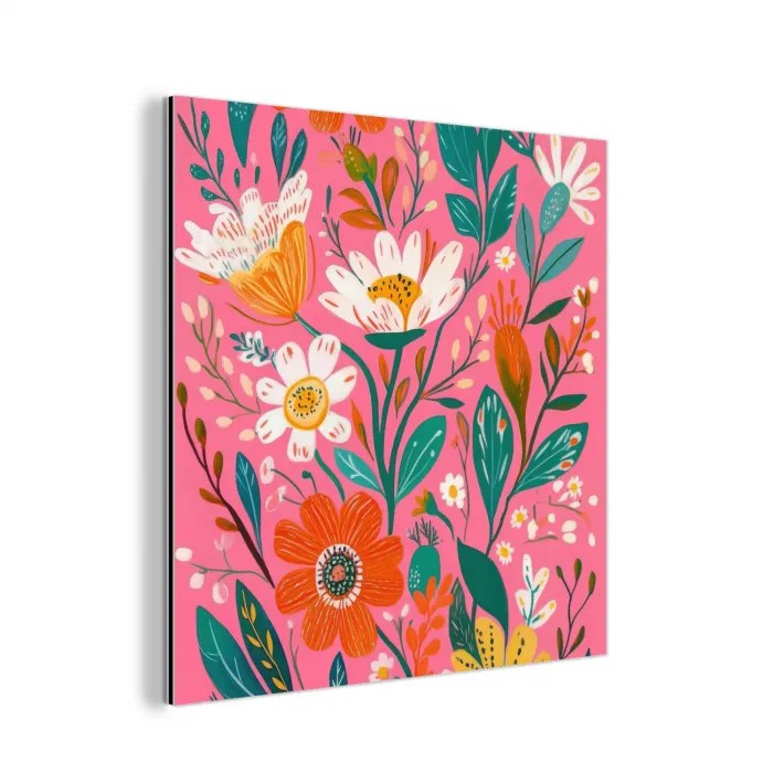 Roze - Bloemen - Wit - Oranje aluminium wit klein -3d