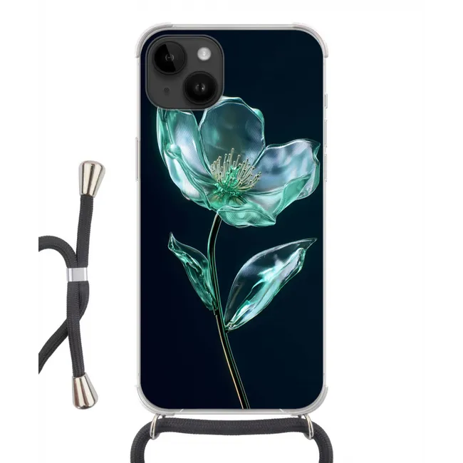 Handyhülle mit Band - Blätter - Blume - Gläser - Dunkelblau