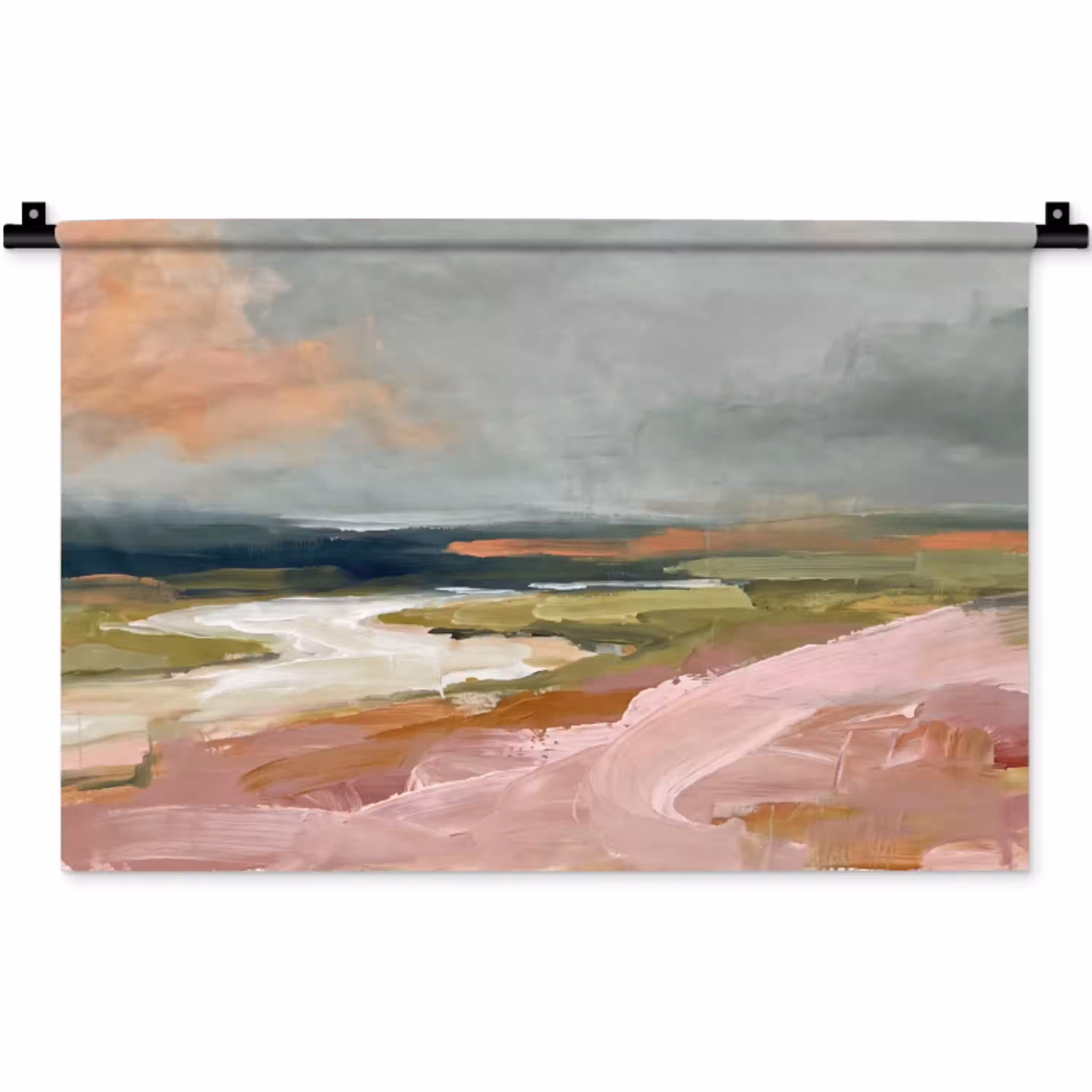 Landschap - Rivier - Abstract - Roze - Groen Wandkleed katoen klein -zz3d