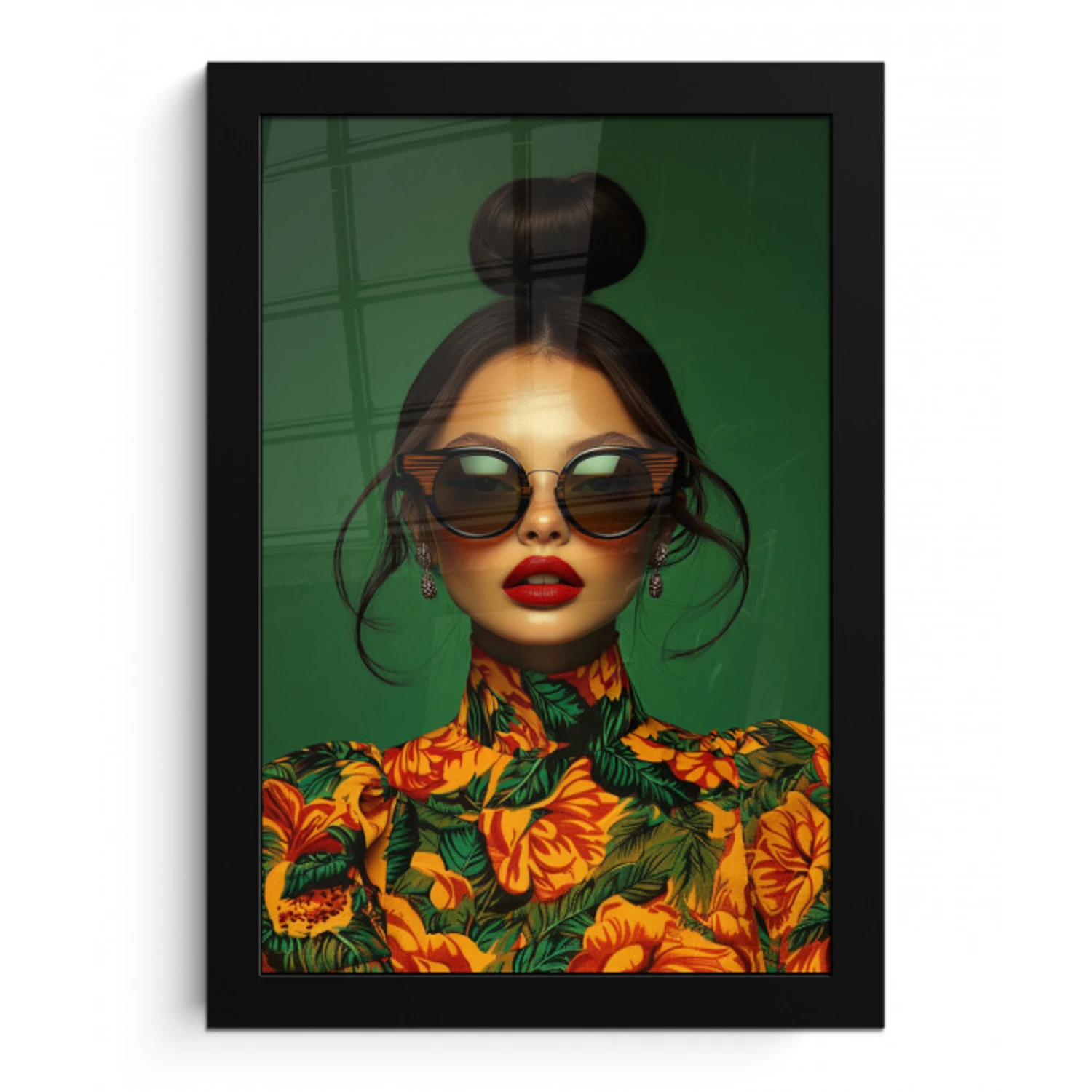 Vrouw - Groen - Modern - Bril - Abstract fotolijst zwart zonder passe partout klein -3d