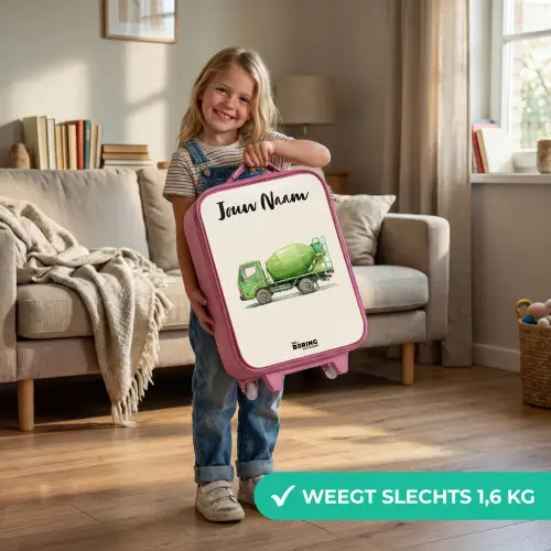 Betonmixer - Getekend - Groen Kinderkoffer - Roze klein -sfeer2_NL