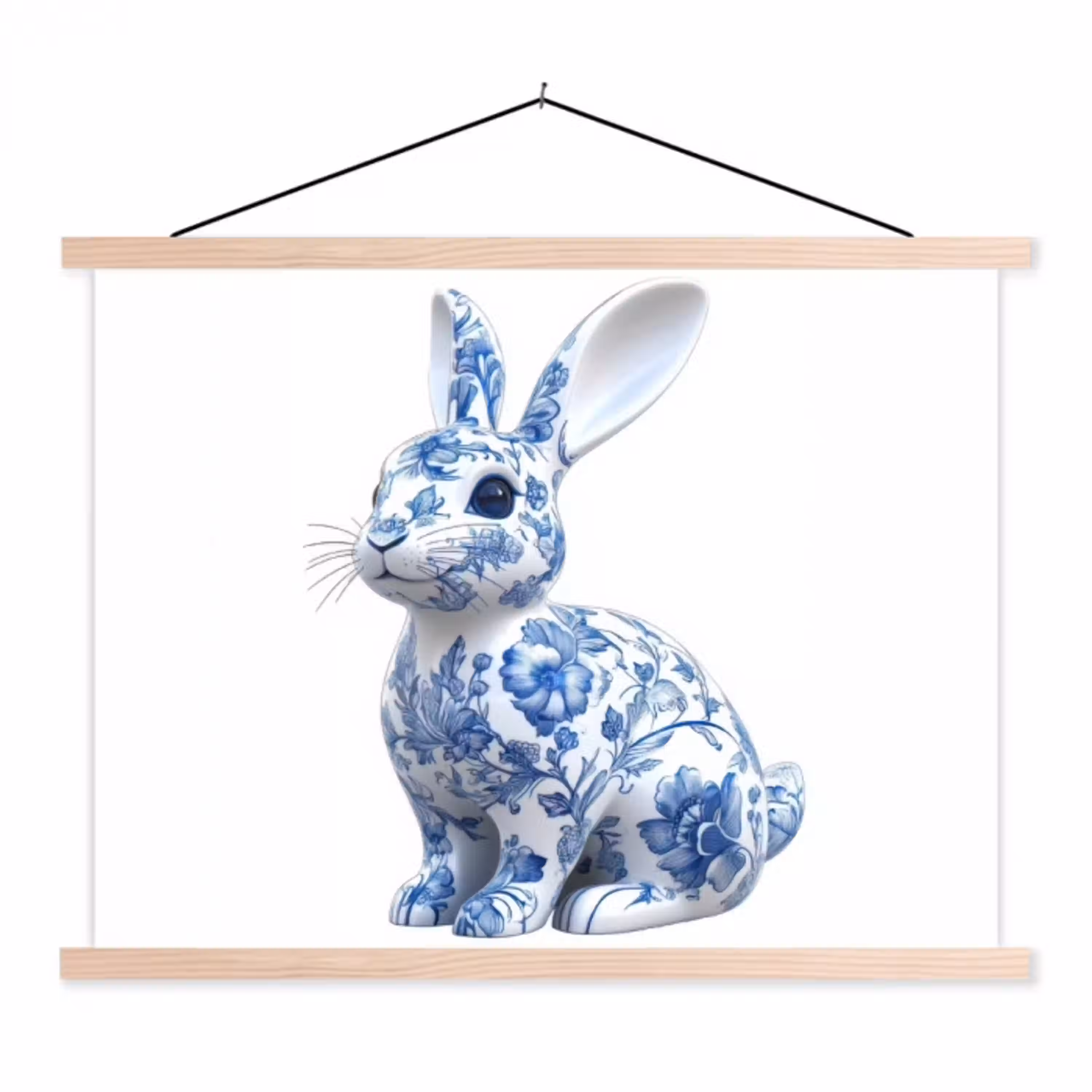 Delftsblauw - Haasje - Wit textielposter latten blank klein -3d