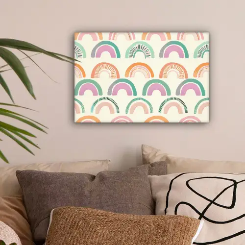 Regenboog - Zachte tinten - Strepen - Stippen canvas 2cm klein -sfeer1