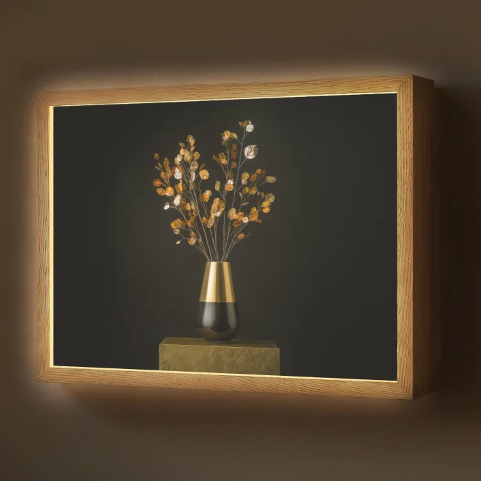 Goudbruine - Bladeren - Vaas - Herfstachtig Light Box met batterij (Wandlamp) middel -z3d_website