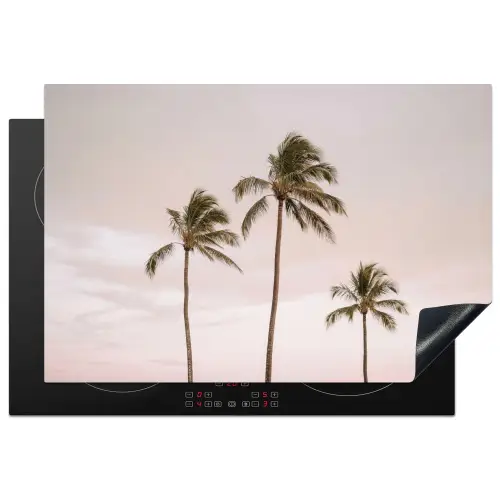Palmbomen - Zonsondergang - Roze Inductie beschermer vinyl 3mm klein -3d
