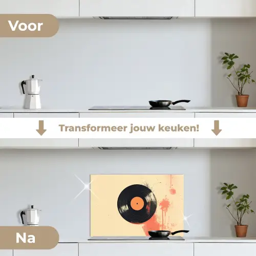Vinylplaat - Zwart - Verfspatten - Retro keuken achterwand spatscherm klein -voor_na_NL