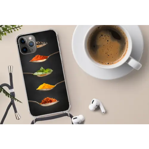 Kruiden - Lepel - Specerijen - Zwart - Italiaans Hoesje iPhone 12 Pro met koord klein -oordop