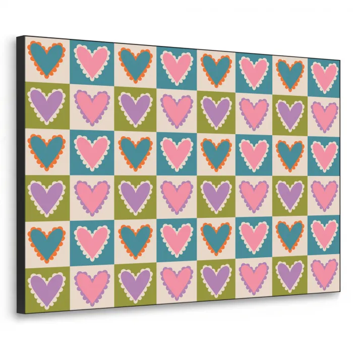 Retro - Kleuren - Patroon - Hartjes Textielframe zwart klein 947 -3d