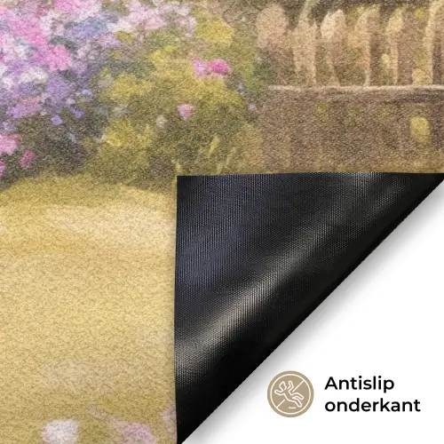 Huisje - Hout - Bloemen Deurmat klein -antislip_NL