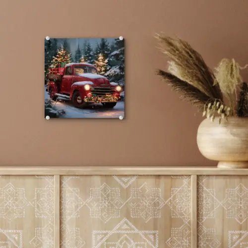 Kersttruck - Sneeuwbos - Rood plexiglas 5mm klein -sfeer5