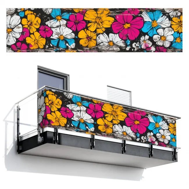 Balkonsichtschutz - Straßenkunst - Blumen - Mix