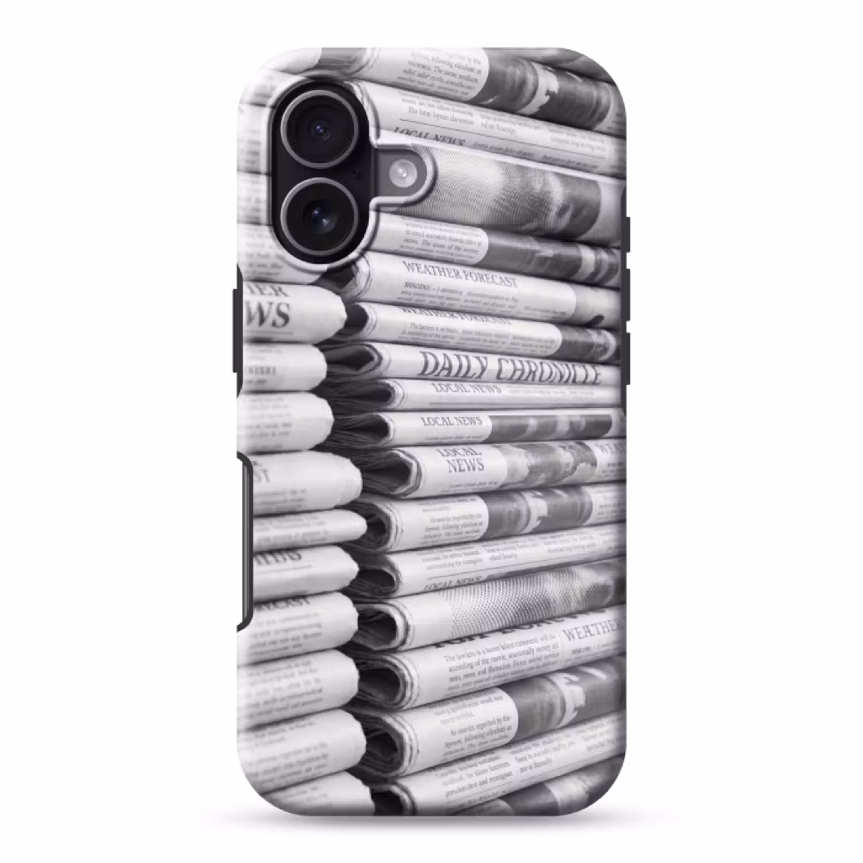 Krant - Stapel - Nieuws - Zwart-wit - Media Toughcase MagSafe Apple iPhone 17 klein -3d
