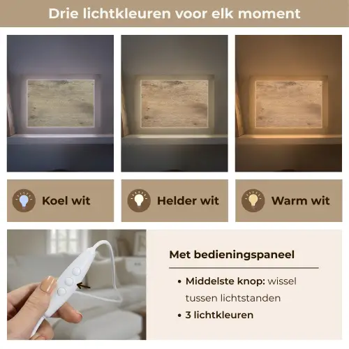Hout - Bruin - Houtlook Light Box met kabel (Tafellamp) klein -USP_lichtkleurNL