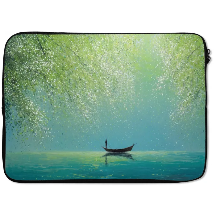 Bootje - Water - Bladeren - Bloesems laptophoes neopreen klein -zkaufland3dotto