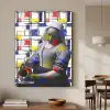 Melkmeisje - Mondriaan - Collage Textielframe zwart klein -sfeer2