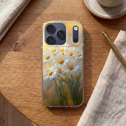 Madeliefjes - Wit - Zonlicht Telefoonhoesje iPhone 17 Pro klein -sfeer1